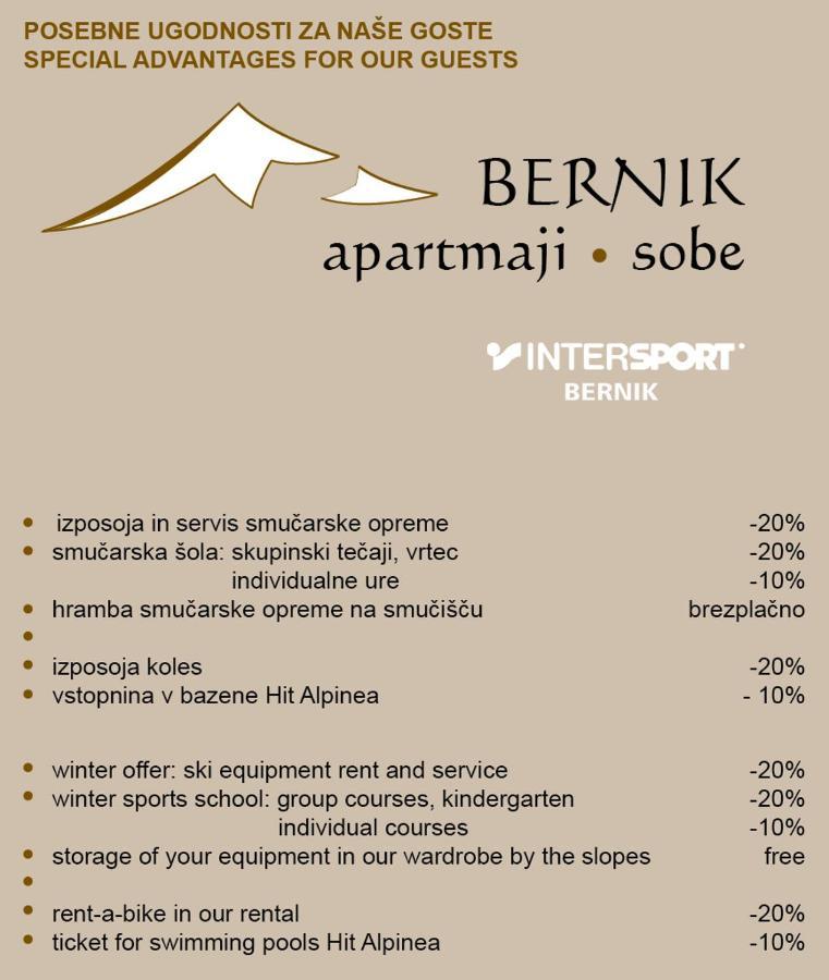 Apartments And Rooms Bernik Kranjska Gora Εξωτερικό φωτογραφία